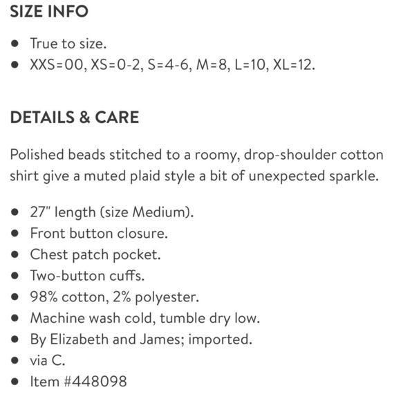 Elizabeth & James Carine Shirt Flannel Top Embellished Beaded Blue Size Small - Picture 8 of 9